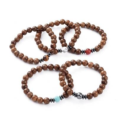 Unisex Wood Beads Stretch Bracelets