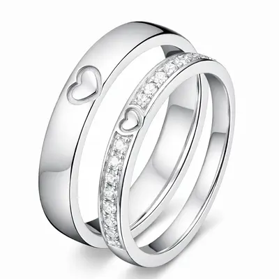 Sterling Silver Round Cut Laboratory Diamonds Custom Couple Rings