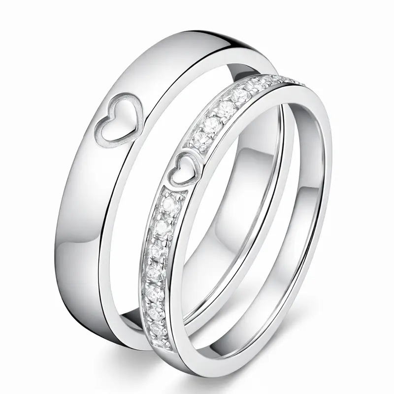 Sterling Silver Round Cut Laboratory Diamonds Custom Couple Rings