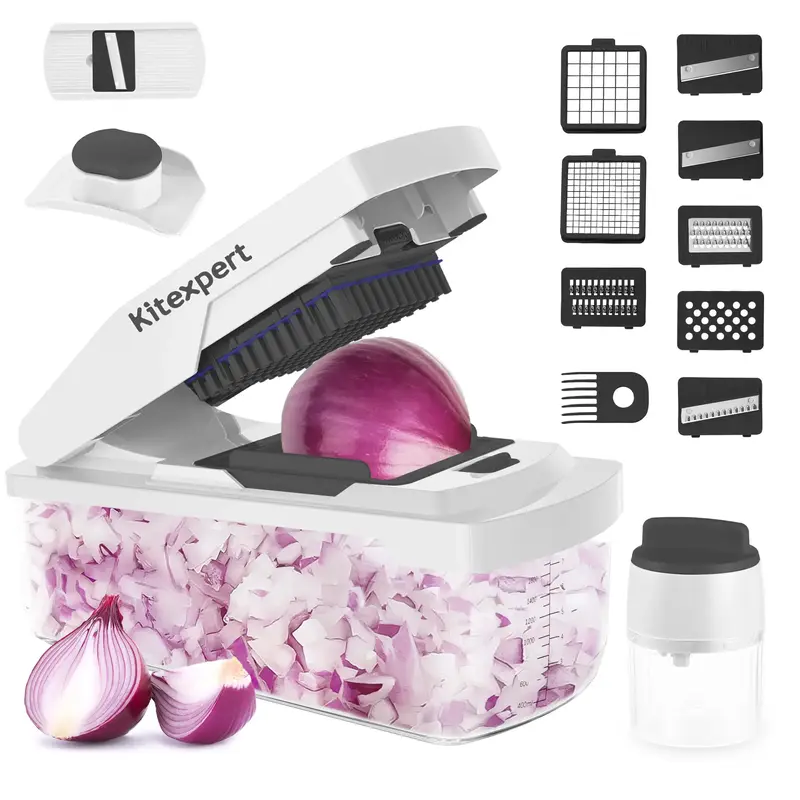[LaborDay]KitExpert New Veggie Chopper(Faster Mealprep&Cleaning), All in One Mandoline, Multifunctional Food/Vegetable Choppe...