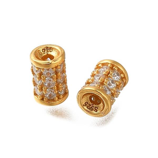 925 Sterling Silver Micro Pave Clear Cubic Zirconia Beads