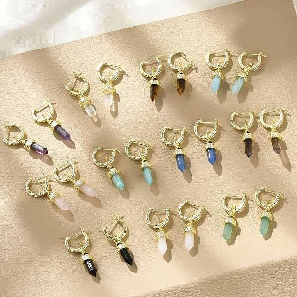 Natural Mixed Stone Hoop Earrings