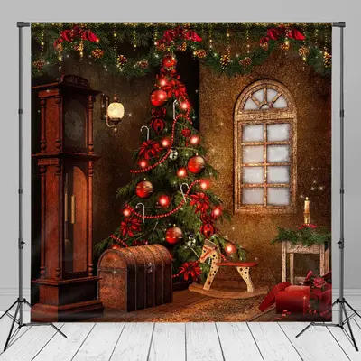 Retro Window Christmas Tree Photo Shoot Backdrop - Aperturee