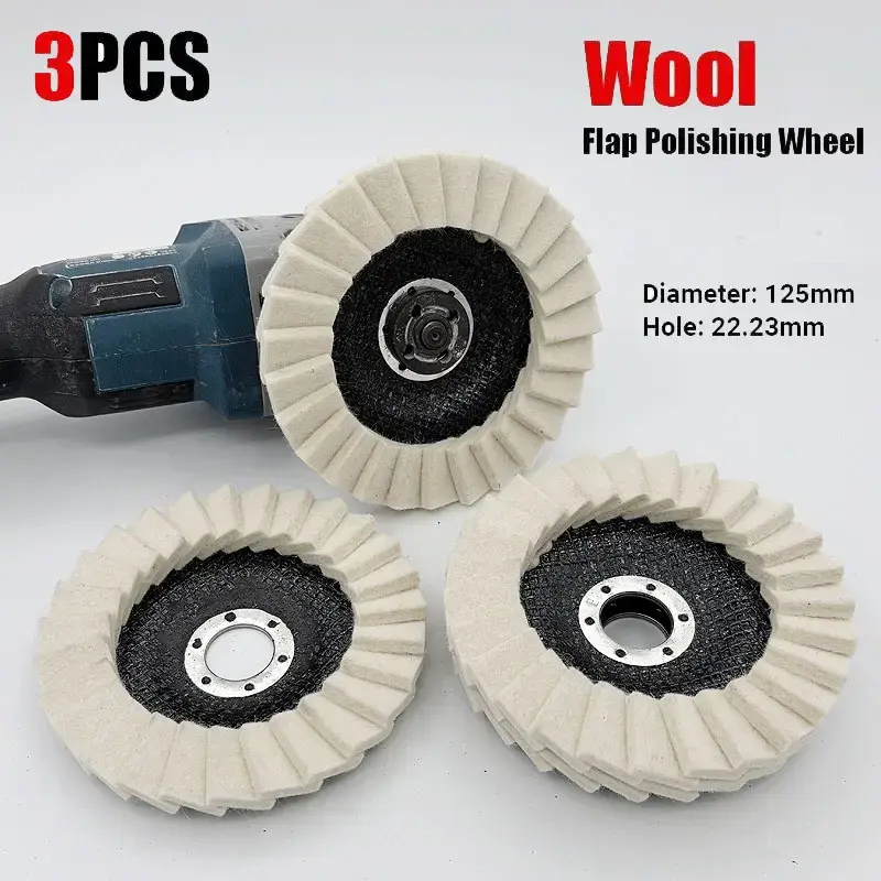 3pcs 5inch Wool Polishing Wheels Buffing Pads Angle Grinder Accessories Grinding Disc forMetal Glass Ceramic Polishing l Glas...