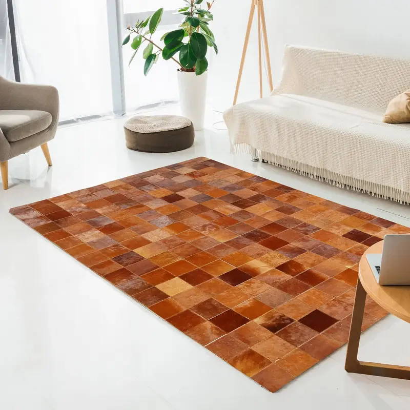 Brick Red Cowhide Patchwork Rug