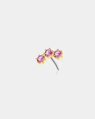 14K Gold Triple CZ Threadless Helix Earring - 14K Top Only / Ruby