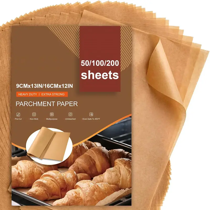 Disposable Parchment Paper, 50/100pcs Non-stick Heat Resistant Baking Sheets, Multifunctional Waterproof Baking Paper for Gri...