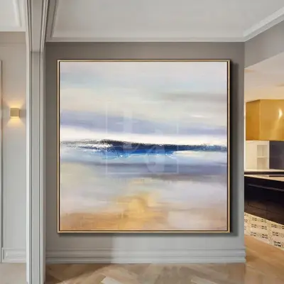 Large Wall Art Abstract Blue Wall Art Brown Painting Sea Abstract Painting Canvas | PIECE OF PARADISE