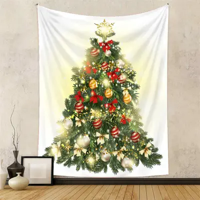 Bow Tie Christmas Tree Balls Glitter Wall Tapestry - Aperturee