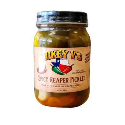 Spicy Reaper Pickles by Mikey V's- Bold Flavor Experience with Carolina Reaper Peppers - 16 oz Jar - Versatile Spicy Snack - ...