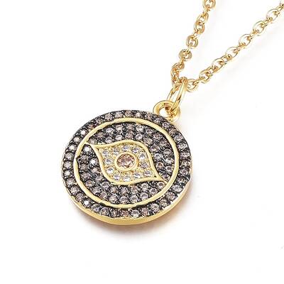 Brass Micro Pave Cubic Zirconia Pendant Necklaces