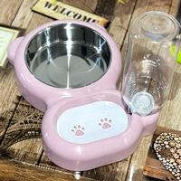 Pet Feeding Supplies, Cute Cat Paw Design Double Bowl Set with Automatic Water Dispenser Bottle, Dog & Cat Feeder Supplies