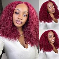 BangJazz 99J Burgundy Short Kinky Curly Ready To Wear Glueless Wigs Pre Cut Lace Bleached Konts Closure Wigs Human Hair Wig L...