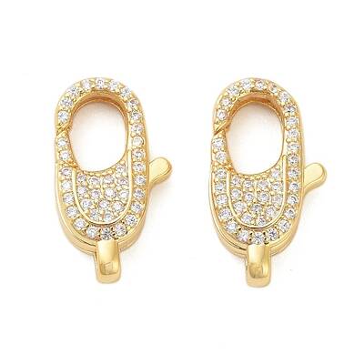 Oval Brass Micro Pave Clear Cubic Zirconia Lobster Claw Clasps