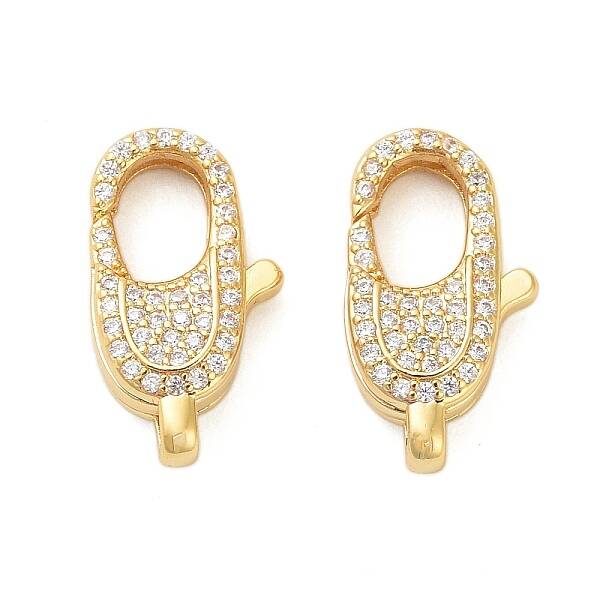 Oval Brass Micro Pave Clear Cubic Zirconia Lobster Claw Clasps
