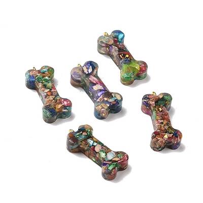 Transparent Resin Natural Imperial Jasper Dyed Chips Pendants