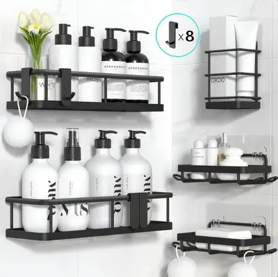 5/3 Pack Straight Shower Caddy,Bathroom Accessories Storage Rack,Rust Proof Stainless Steel,No Drill Storage Organizer for Ho...