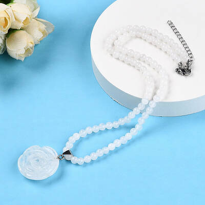 Natural Quartz Crystal 4.5mm Round Beaded Rock Crystal Flower Pendant Necklaces