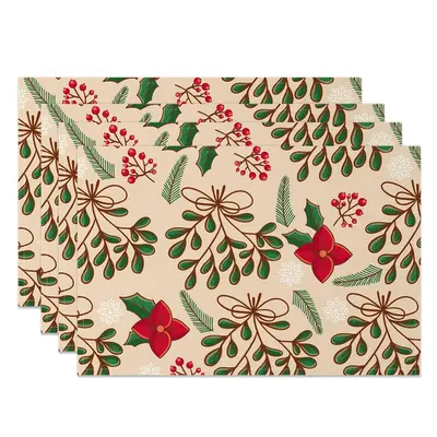 Aperturee Christmas Poinsettia Leaves Print Set Of 4 Placemats, 14x12 Inch, 15.8 USD, NYWH00404-S, placemats
