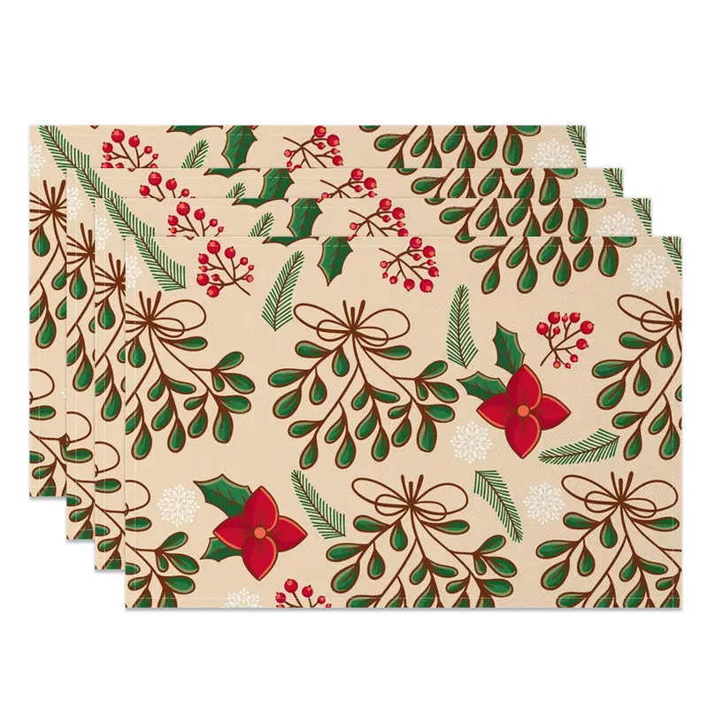 Aperturee Christmas Poinsettia Leaves Print Set Of 4 Placemats, 14x12 Inch, 15.8 USD, NYWH00404-S, placemats
