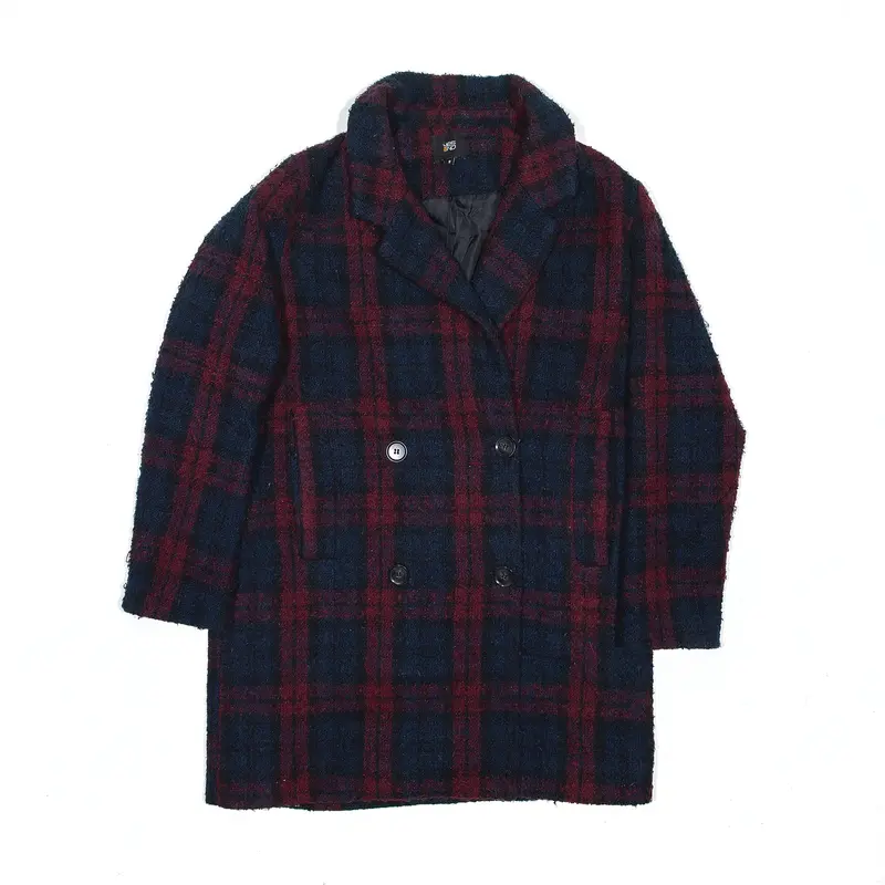 YES NO Overcoat Jacket Blue Check Womens S