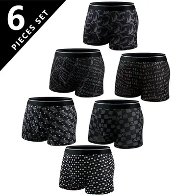 [6Pcs/Pack]Fashionable Underwear print, Stretchy Boxer Briefs, Moisture Transferring,Soft and Comfortable,Quick Drying and Br...