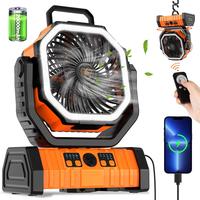 Portable 20000mAh Rechargeable Camping Fan with LED Light & Remote Control - 4-Speed Adjustable, 360° Rotation | Multi-Funct...