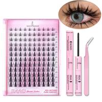 Individual Lash Extension Kit, 1 Box Mixed Length False Eyelashes with Bond and Seal & Tweezers, Professional Eye Makeup Acce...