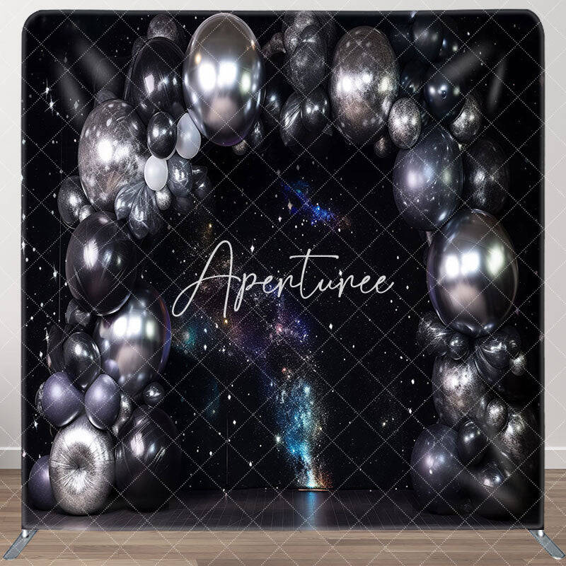 Aperturee Starry Black Wall Balloons Galaxy Square Backdrop, 6X6FT(1.8X1.8M), 111 USD, square double-sided backdrops, DSCYHD0...