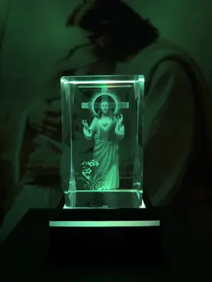 Cross Jesus Night Light Rectangular Glass with Multiple Adjustable Lighting Modes,May the Lord watch over your darkness