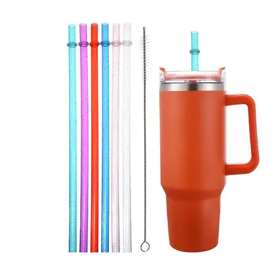 Reusable Straw & Brush Set, 12pcs Plastic Colorful Straw with 1 Count Cleaning Brush, Drinking Straws for Tumbler, Water Bott...