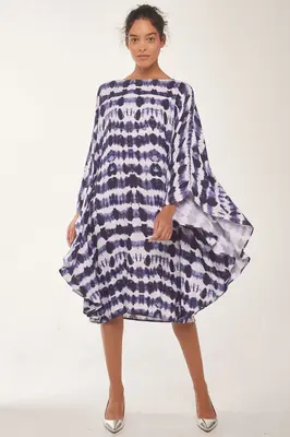Midnight Blue Band-Dyed Kaftan | Color: White with Midnight Blue | Size: XL