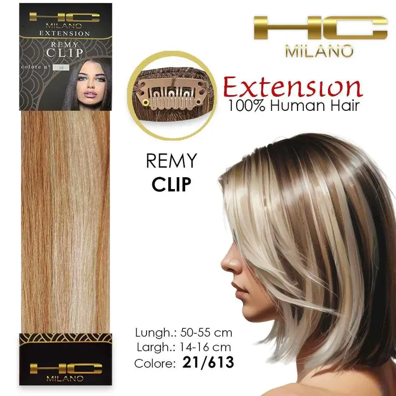 Hc milano natural hair 3 clips 1 strip remy width 14-16cm length 55cm col.613