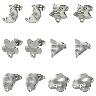 12Pcs 6 Styles 304 Stainless Steel Stud Earring Findings
