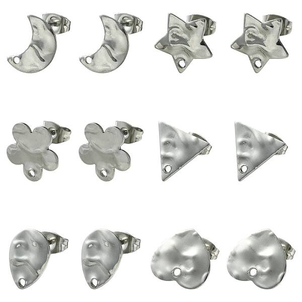 12Pcs 6 Styles 304 Stainless Steel Stud Earring Findings