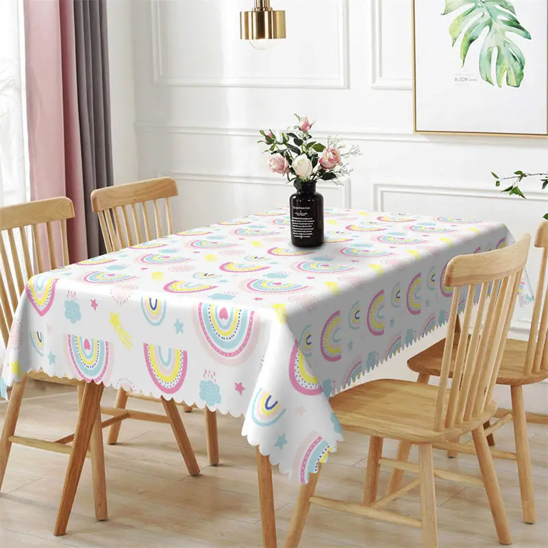 Cartoon Rainbow Sun Clouds Rectangle Tablecloth - Aperturee