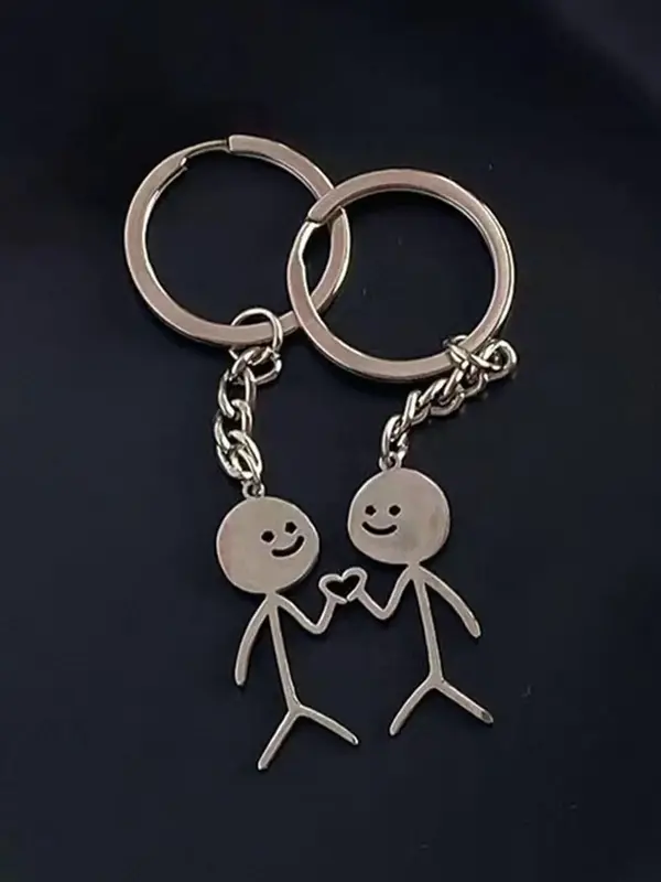 Casual Matching Couple Keychain for Spring, Fall Heart Decor Cartoon Design Keychain for Friends Gift, Cute Fashion Accessori...