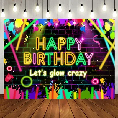 Lets Glow Crazy Brick Graffiti Birthday Backdrop - Aperturee