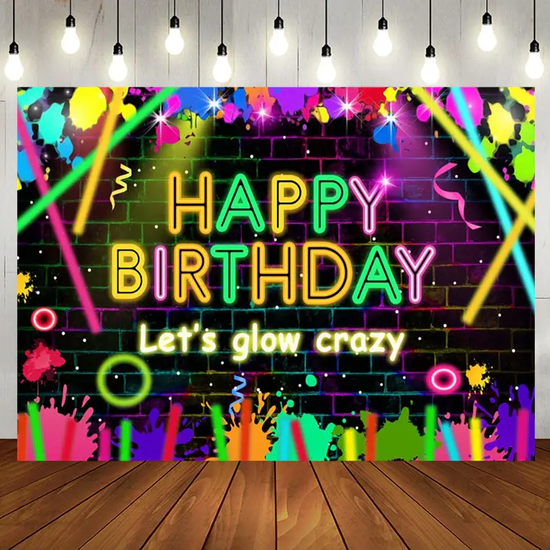 Lets Glow Crazy Brick Graffiti Birthday Backdrop - Aperturee