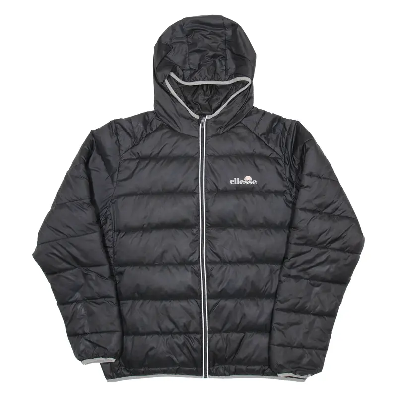 ELLESSE Insulated Mens Puffer Coat Black Hooded 2XL