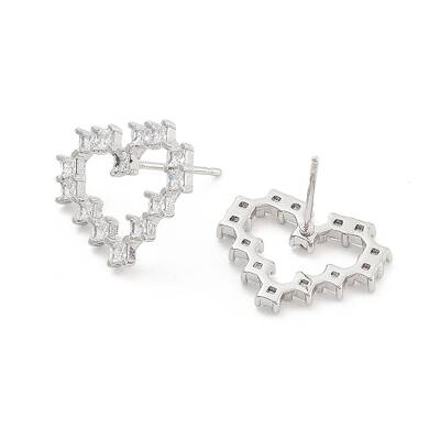 Heart Rack Plating Brass with Clear Cubic Zirconia Stud Earrings for Women