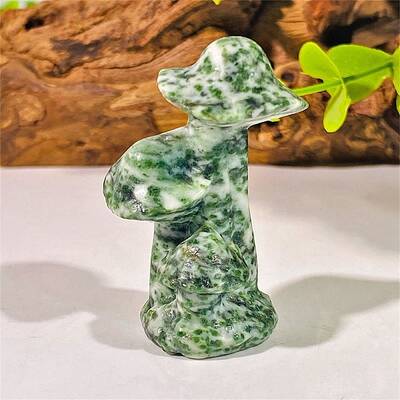 Natural Qinghai Jade Carved Healing Mushroom Figurines