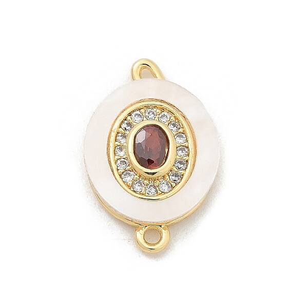 Brass Micro Pave Clear Cubic Zirconia & Shell Connector Charms