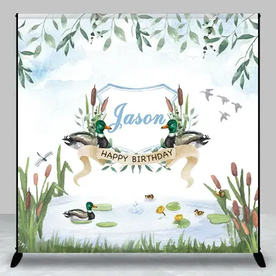 Custom Greenery Teal Pond Spring Birthday Backdrop - Aperturee