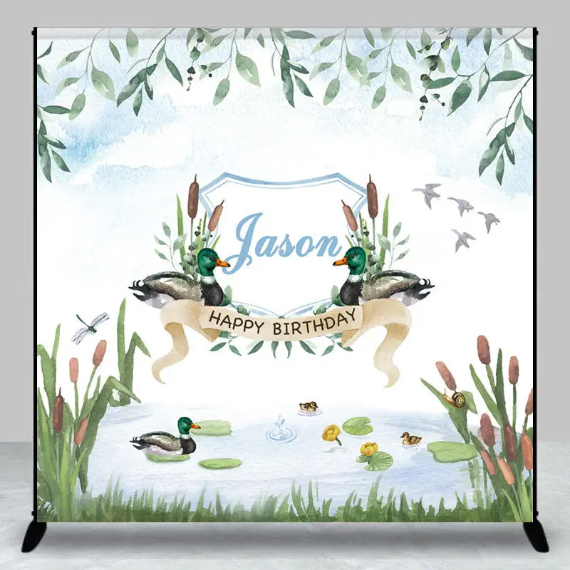Custom Greenery Teal Pond Spring Birthday Backdrop - Aperturee