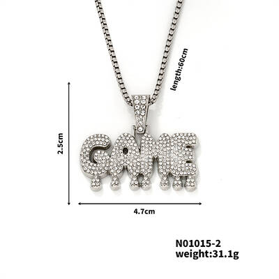 Fashionable Full Alloy Crystal Rhinestone GAME English Letter Pendant Necklaces for Street Rock