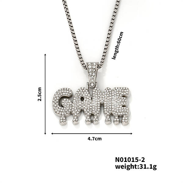 Fashionable Full Alloy Crystal Rhinestone GAME English Letter Pendant Necklaces for Street Rock