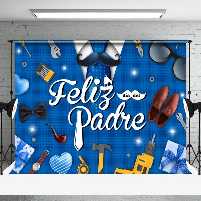Blue Feliz Padre Beard Fathers Day Party Backdrop - Aperturee