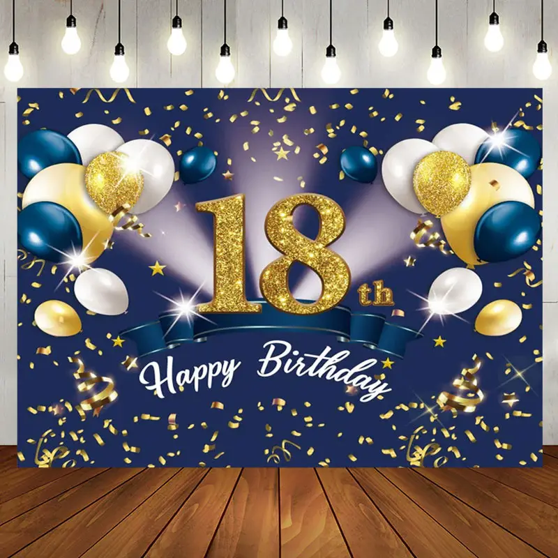 Aperturee Navy Blue Balloons 18Th Birthday Party Backdrop