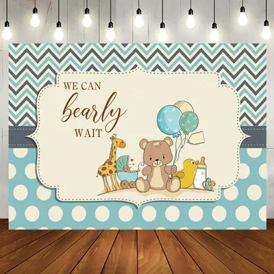 Blue Dots Teddy Bear Balloon Baby Shower Backdrop - Aperturee